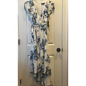 NWT Lulus French Countryside White and Blue Floral Print High- Low Dress Large